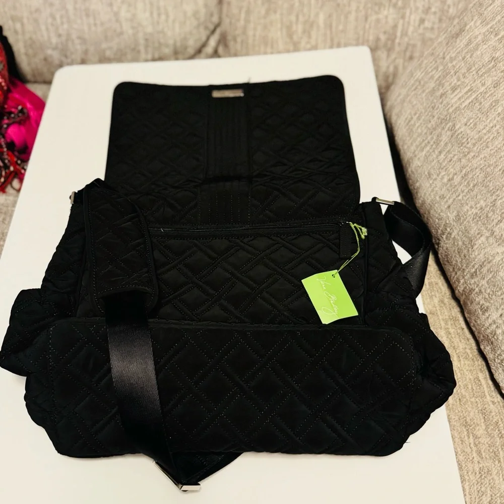 Vera Bradley Black Quilted Baby Diaper Bag Large Shoulder Bag Travel Tote‎ - Picture 4 of 8